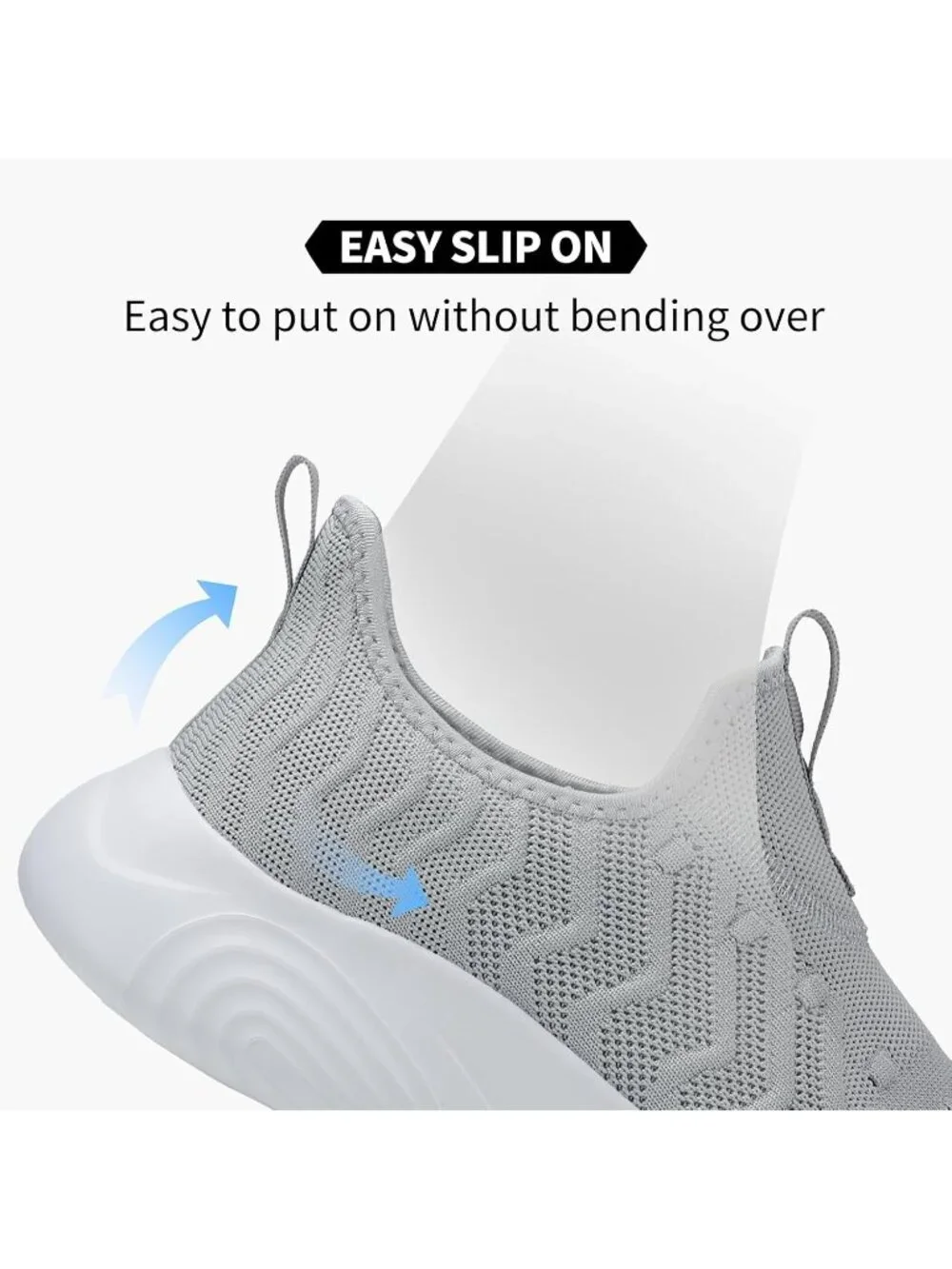 Men's Grey Slip On Walking Mesh Shoes Lightweight Comfortable Gym Running Shoes